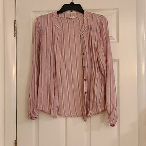 Pink Rose Pink striped button down top M
